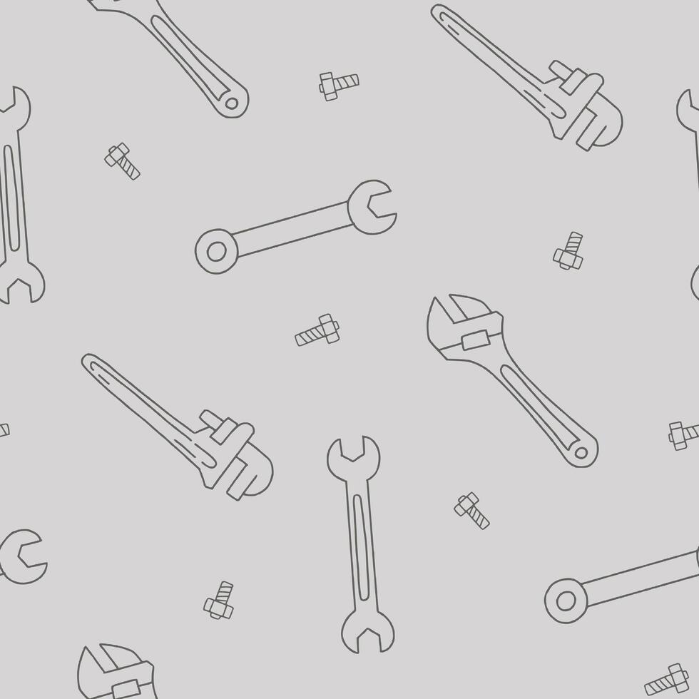 Outline Wrench Bolt Tool Seamless Pattern illustration for Print, Wallpaper, Decoration. vector