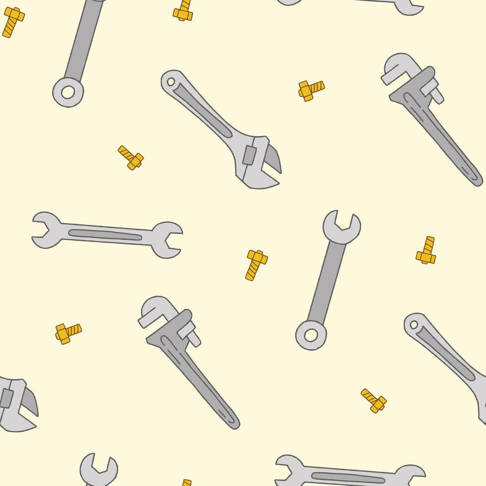 Wrench Bolt Tool Seamless Pattern illustration for Print, Wallpaper, Decoration. vector