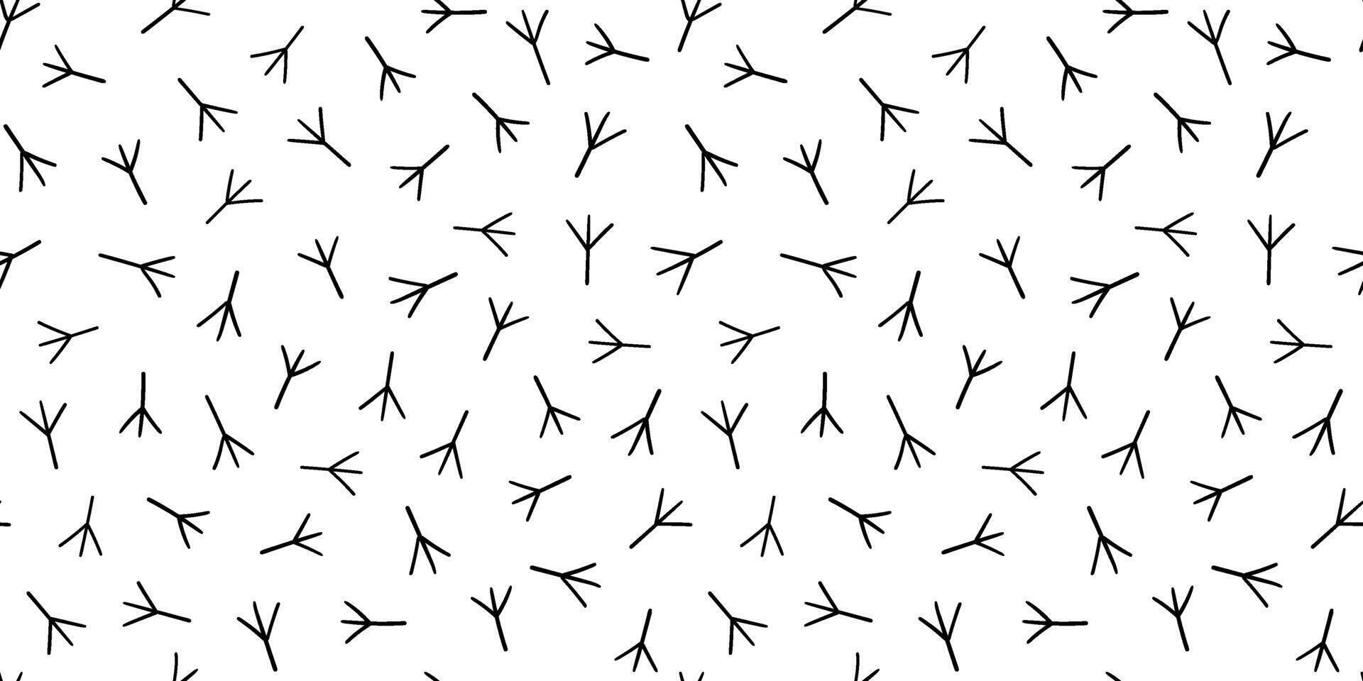 Seamless pattern trace of birds . Hand drawn chicken footprints in childish doodle funny style. Naive background. vector