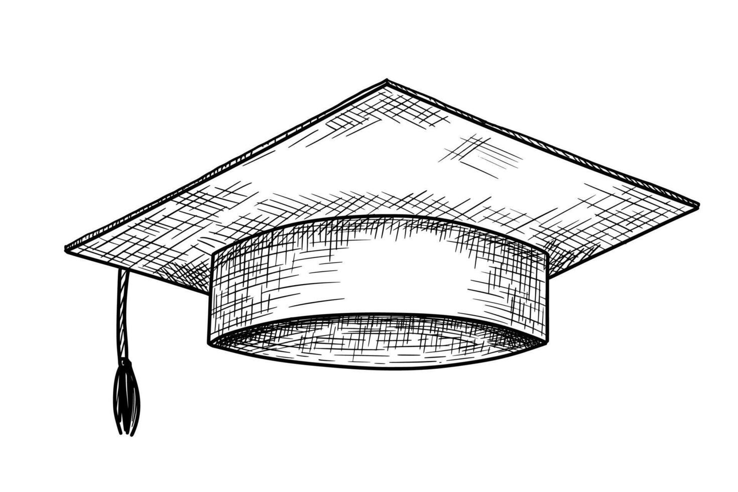 Graduate hat sketch. Hand drawn university cap in etching style. Academic hat illustration vector