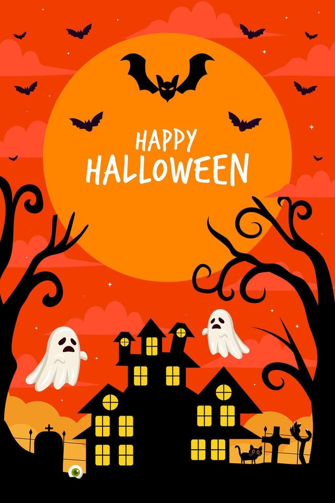 happy halloween vertical banner illustration design in flat style vector
