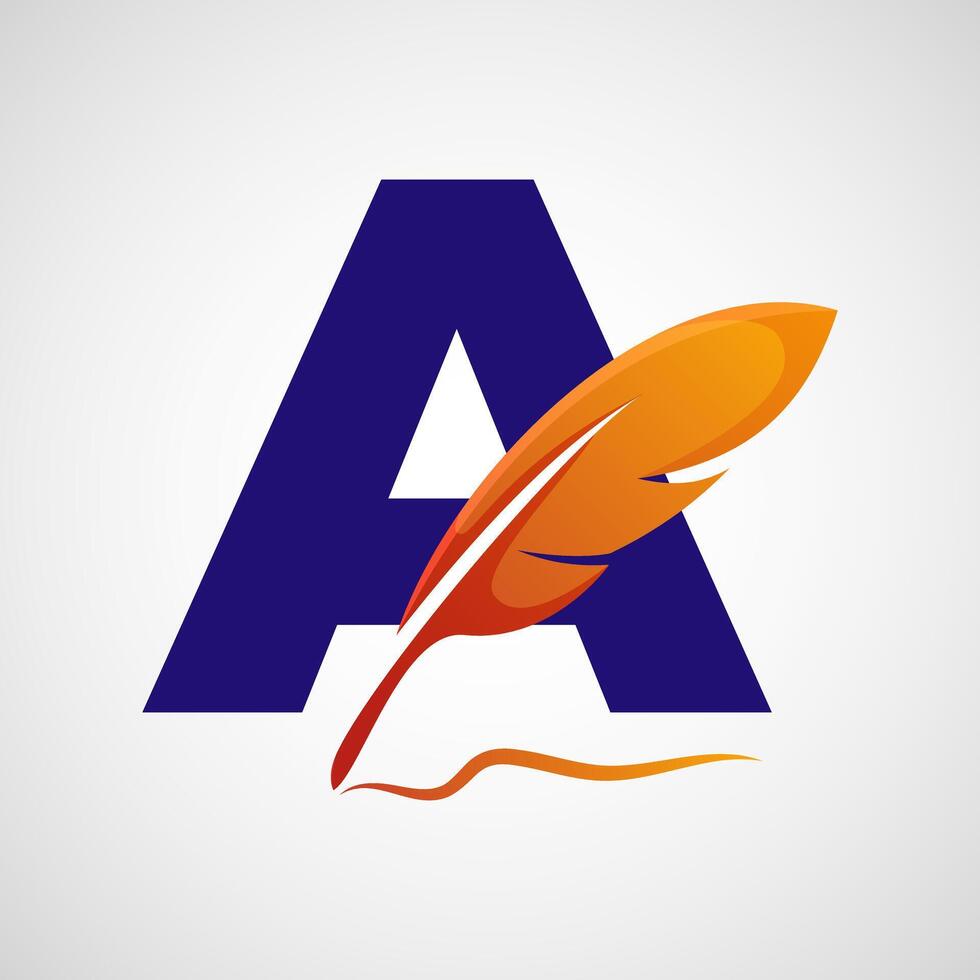 English alphabet A with feather logo design template. Logo for a writer or publishers. vector