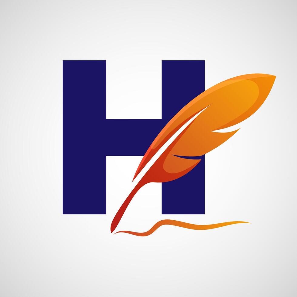 English alphabet H with feather logo design template. Logo for a writer or publishers. vector