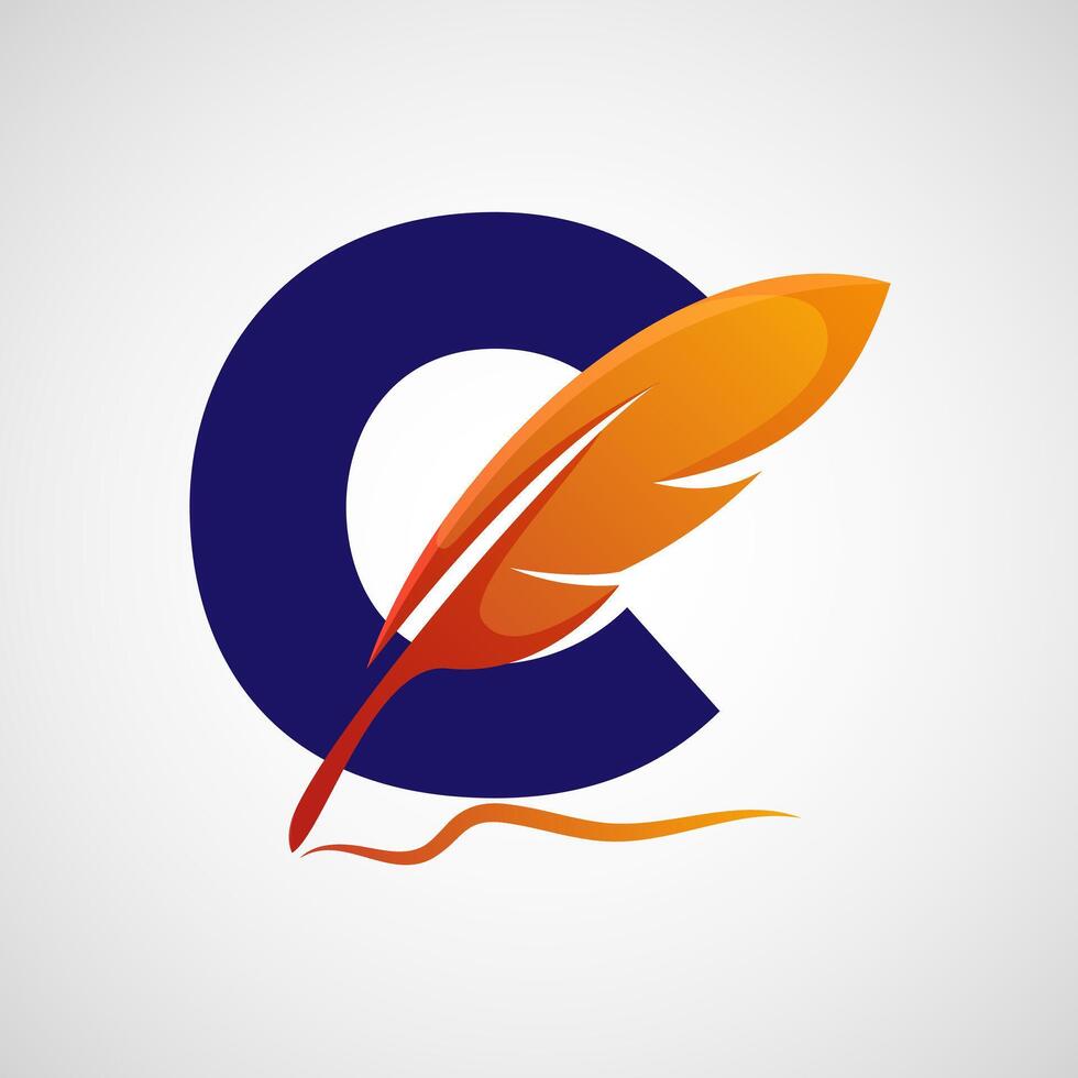 English alphabet C with feather logo design template. Logo for a writer or publishers. vector