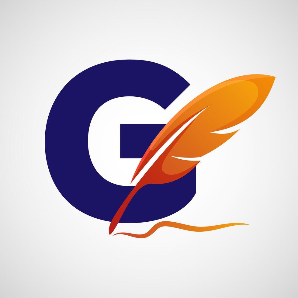 English alphabet G with feather logo design template. Logo for a writer or publishers. vector