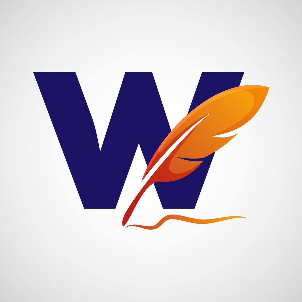 English alphabet W with feather logo design template. Logo for a writer or publishers. vector