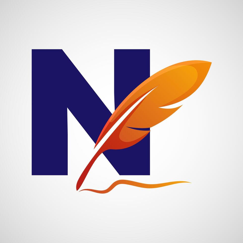 English alphabet N with feather logo design template. Logo for a writer or publishers. vector