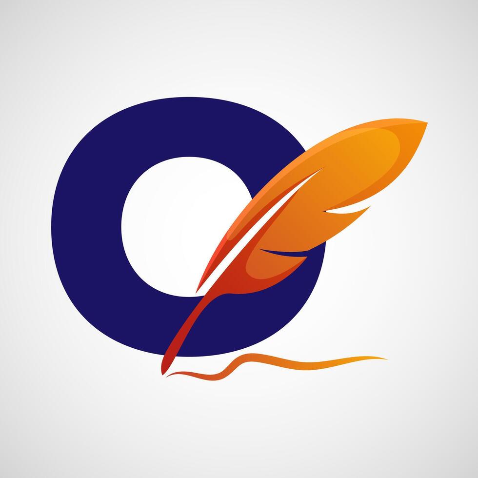 English alphabet O with feather logo design template. Logo for a writer or publishers. vector