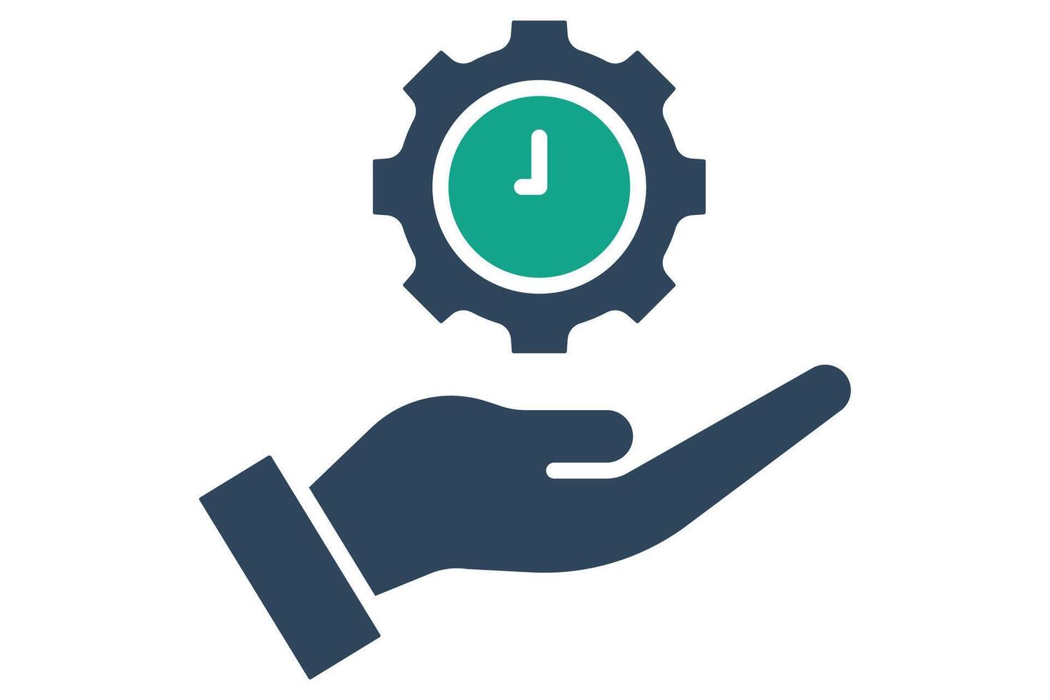 Time management icon. solid icon style. hand with gear and clock. icon related to efficiency. productivity elements illustration vector