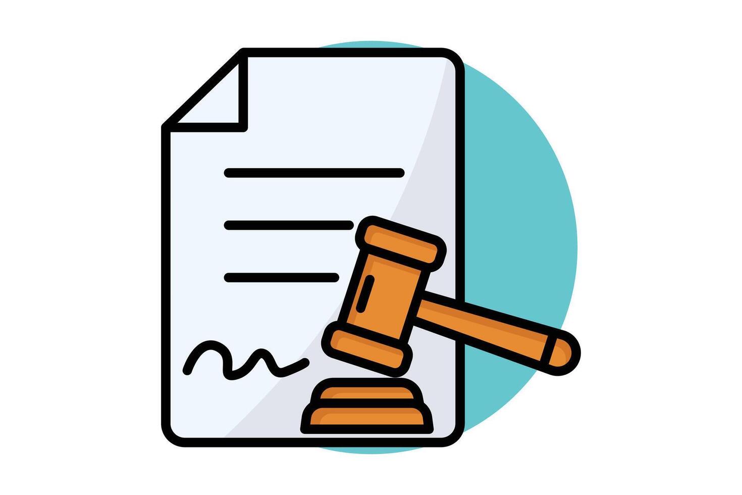 Legal document colored outline icon. document with gavel. icon related to law and justice. legal elements illustration vector