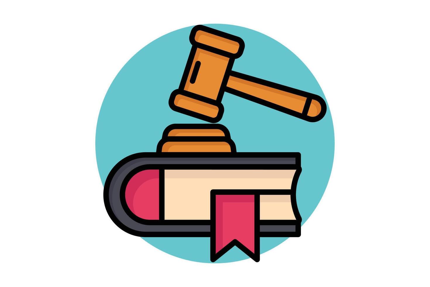 Law colored outline icon. book with gavel. icon related to law and justice. law elements illustration vector
