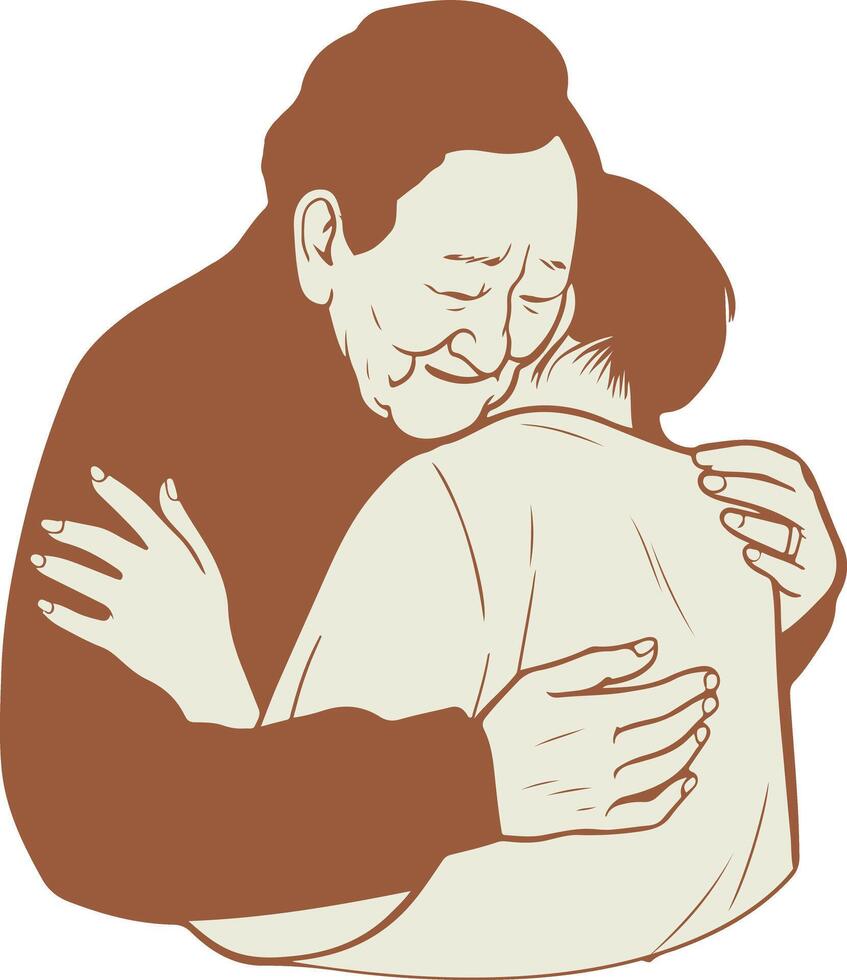 mother hugs grandfather vector
