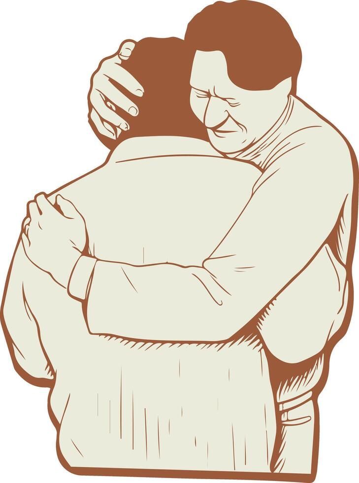 father hugs grandfather vector
