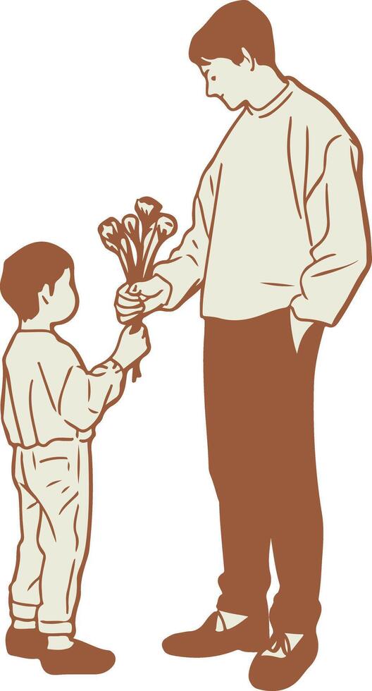 son gives flowers to father vector