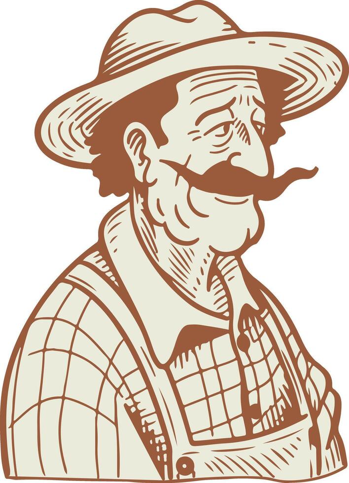 Lined Stylized Cartoony Elderly Farmer vector