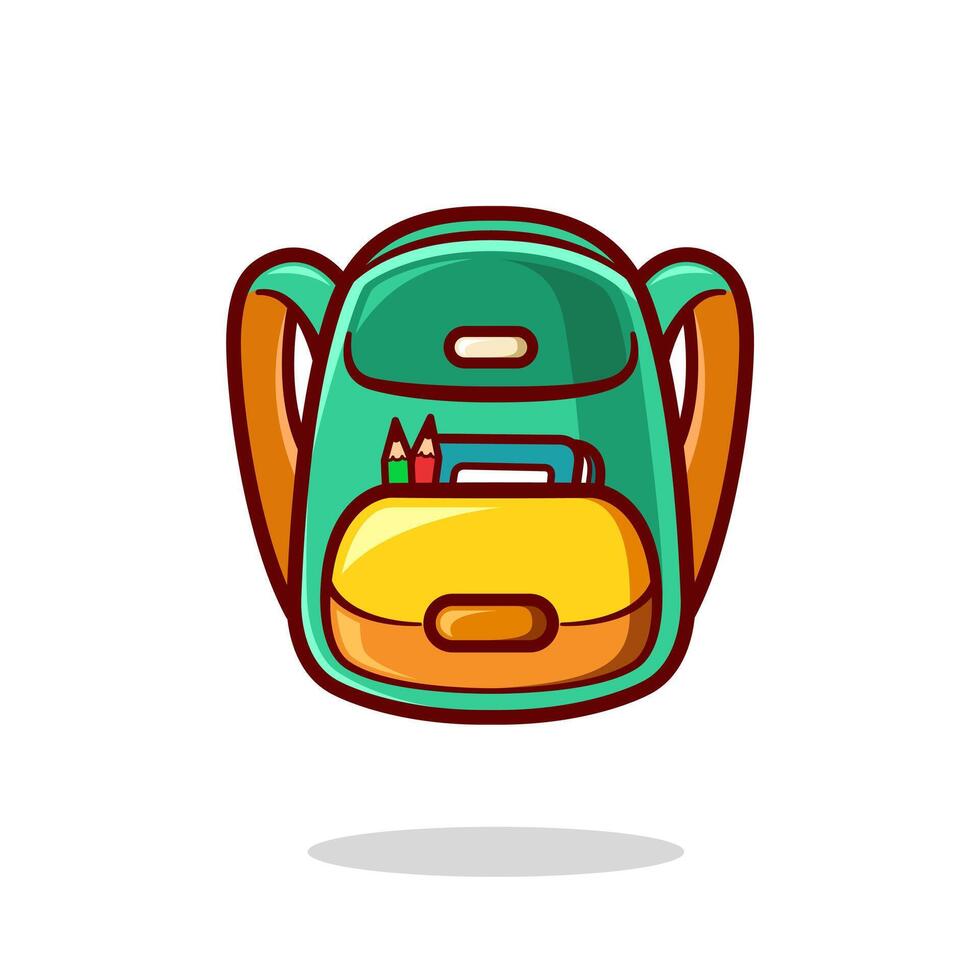 cute cartoon of green bag, book and pencils isolated vector