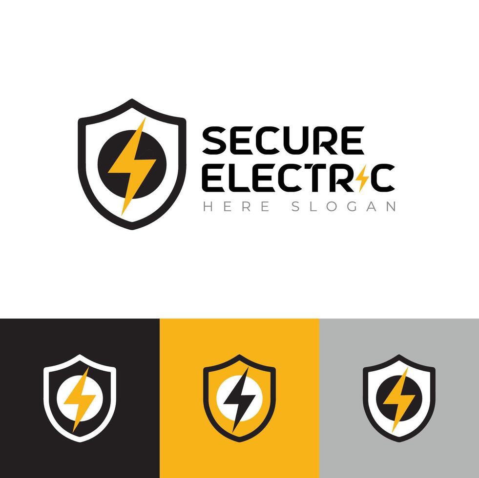 Secure electric logo with energy saving icon design. Electrical charge secure design concept. Sustainable logo design vector