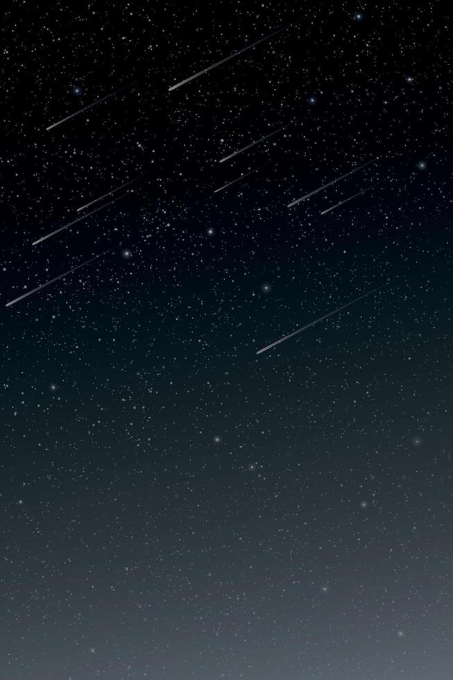 Night sky with falling meteorites and a lot of stars vertical background graphic illustration. Shooting stars and stardust in the universe. vector