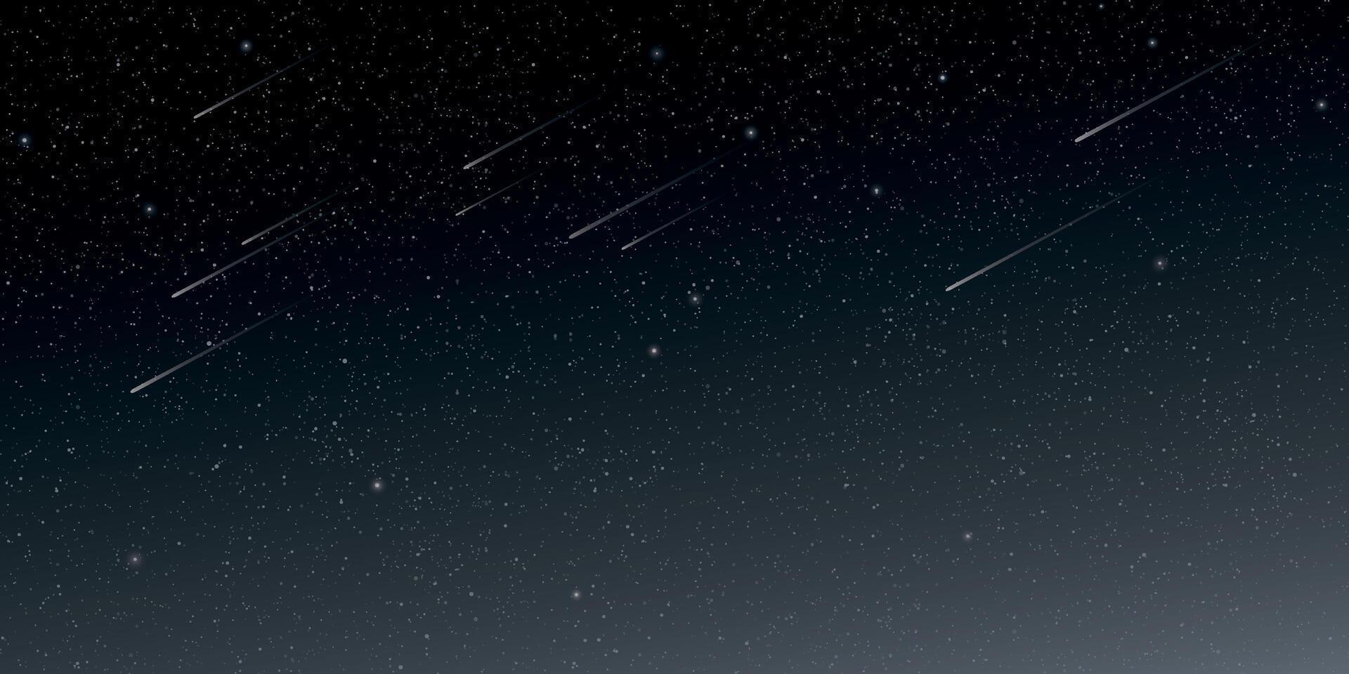 Night sky with falling meteorites and a lot of stars background graphic illustration. Shooting stars and stardust in the universe. vector
