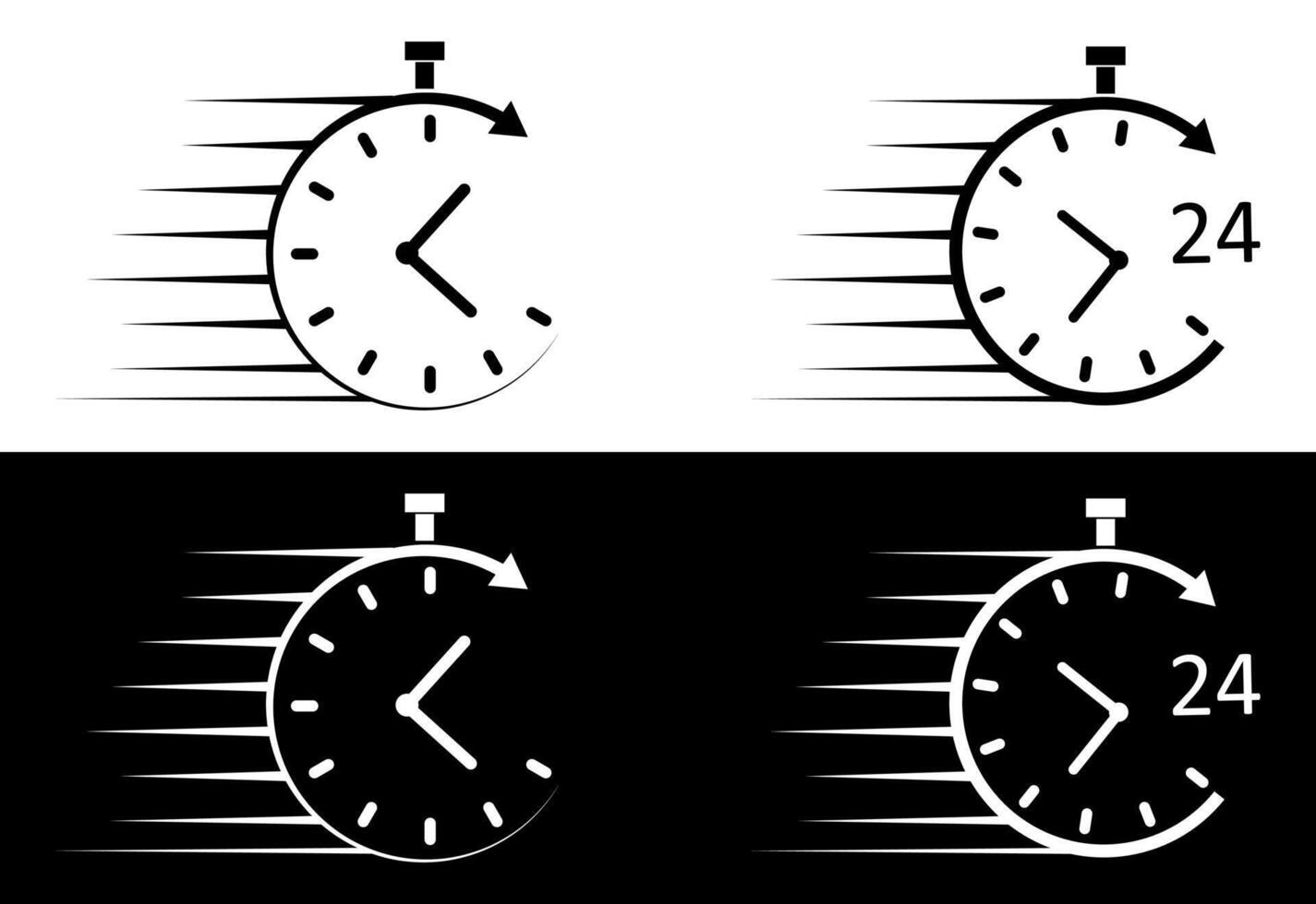 Fast delivery icons with timer. 24hrs support service symbol. vector