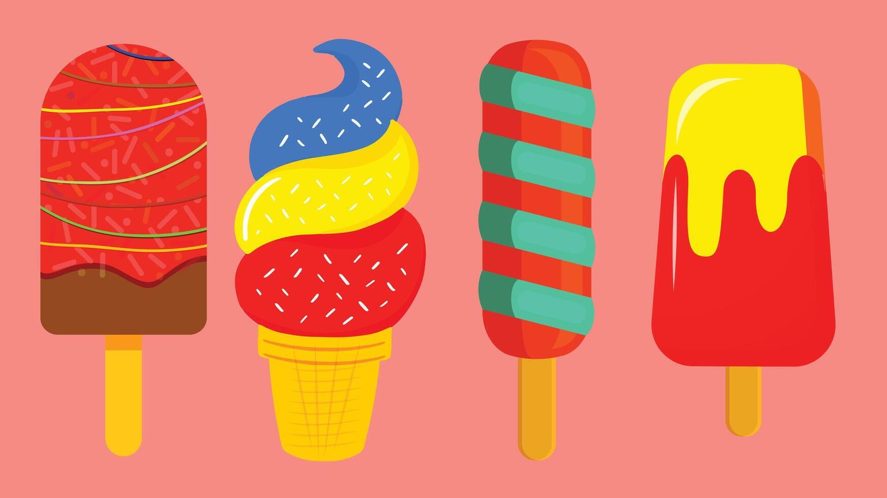 ice cream food items colorful flat design vector