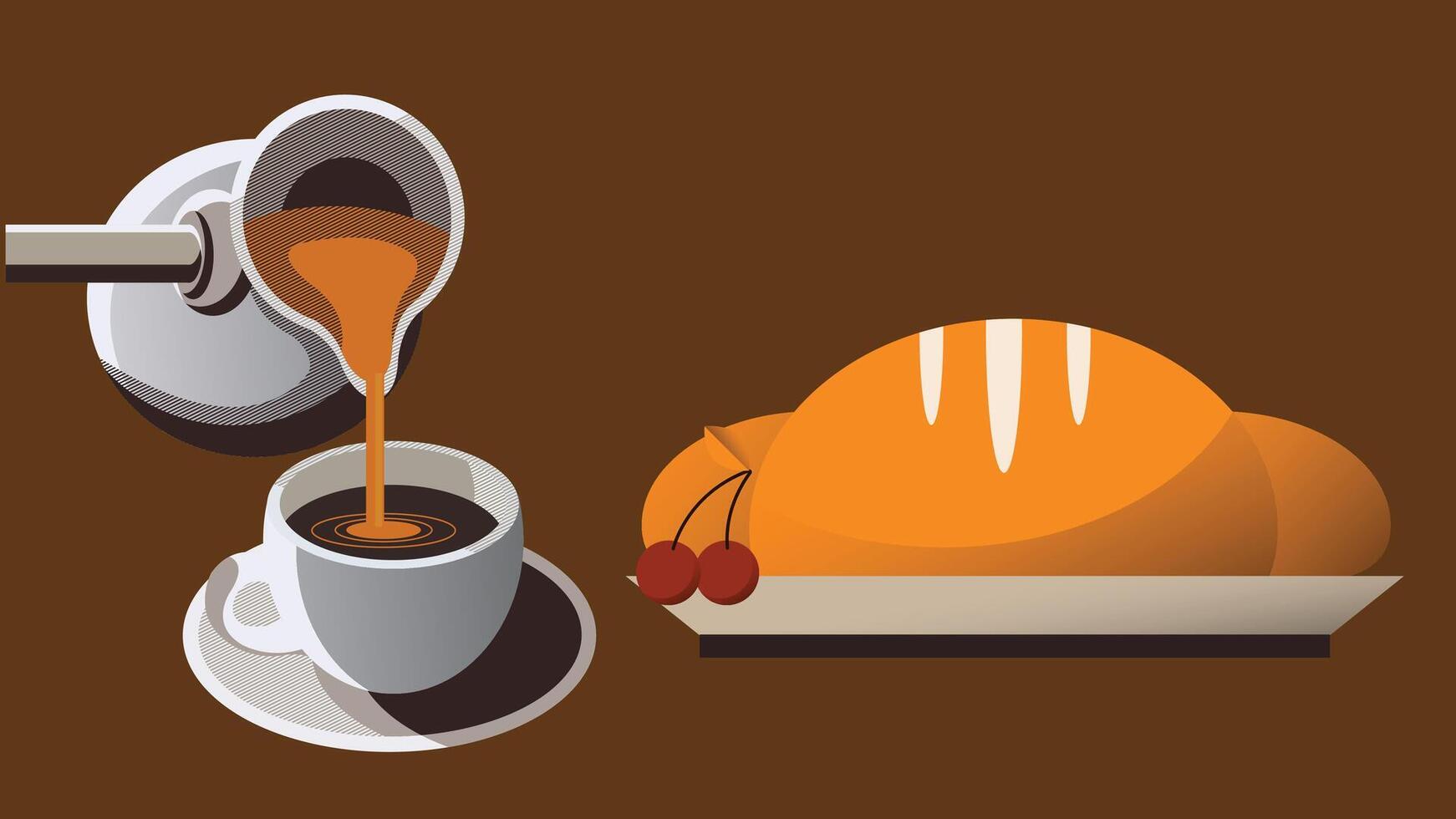 Coffee and bakery food item in a cafe illustration vector