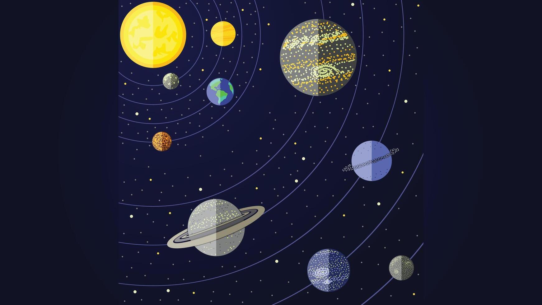 Solar system flat design sun and planets illustration vector