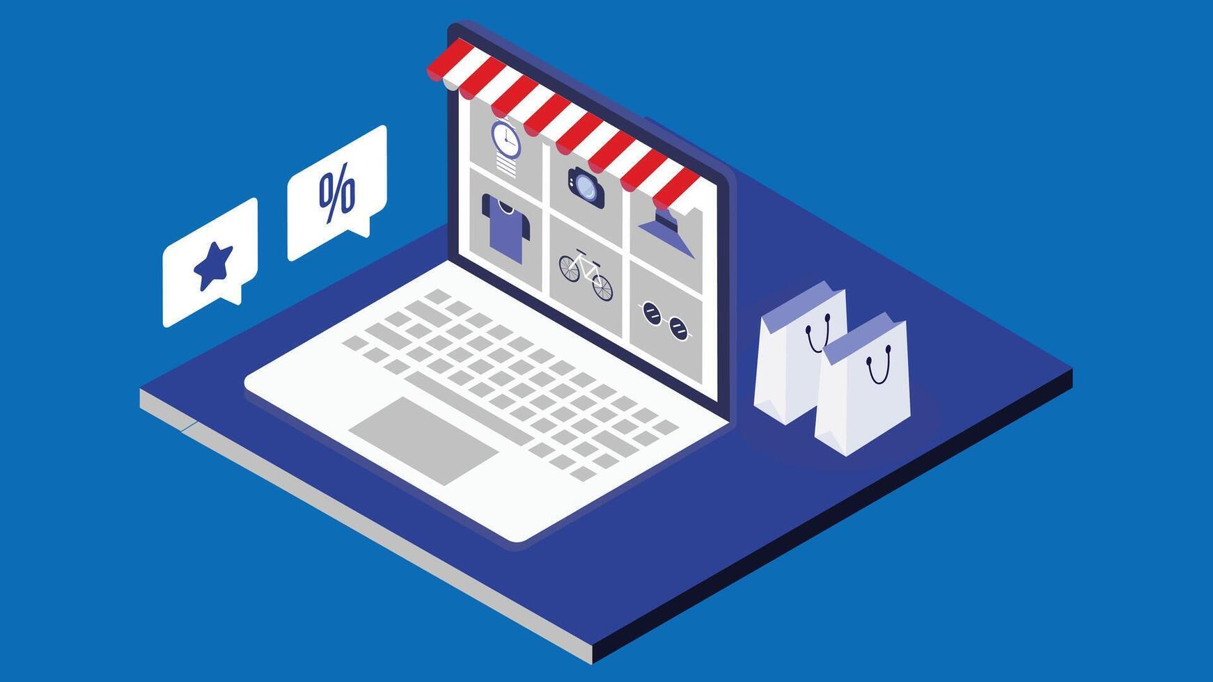 Isometric shopping center concept and shopping illustration vector