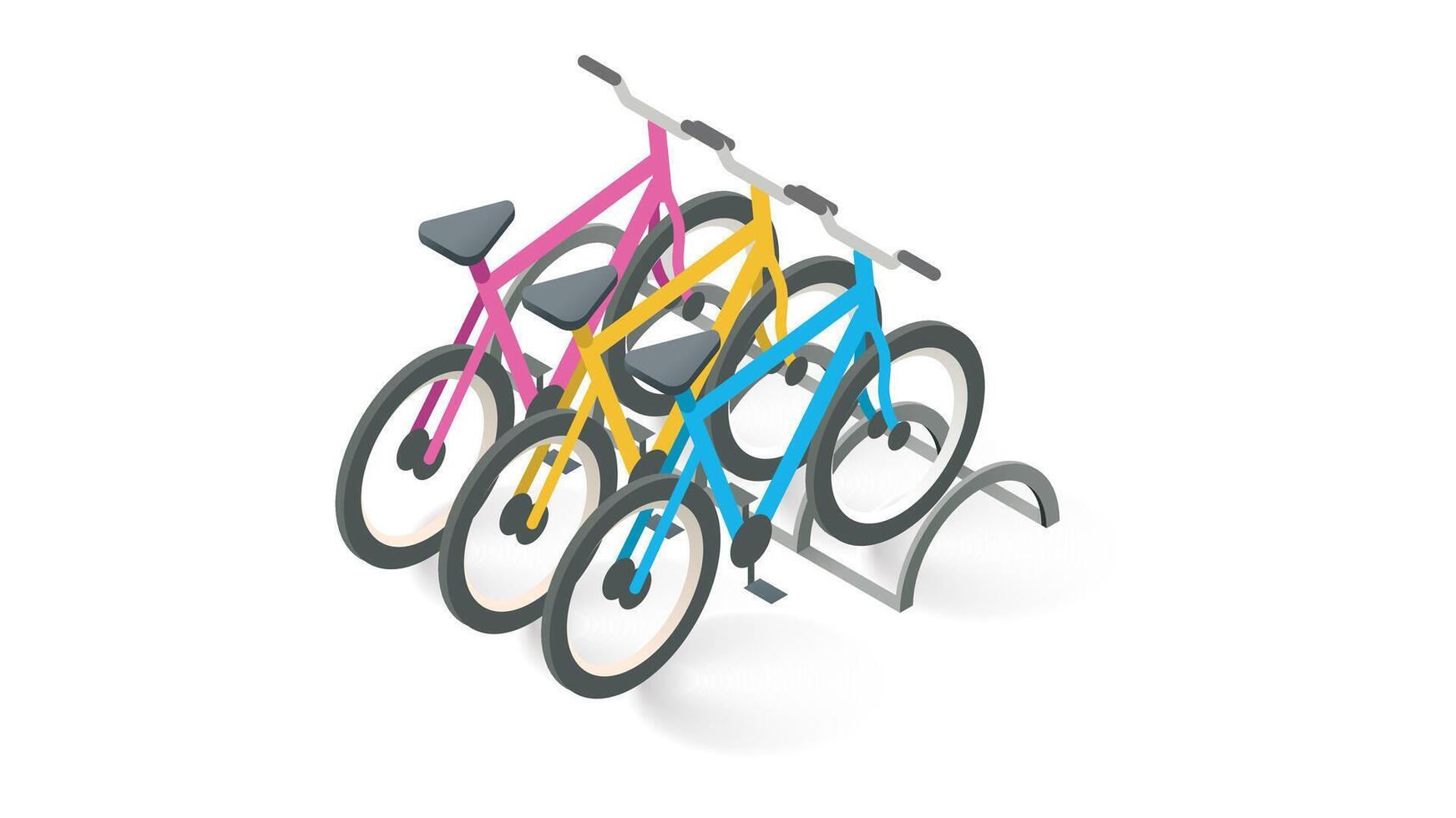 Isometric city parked bicycles game assets design illustration vector