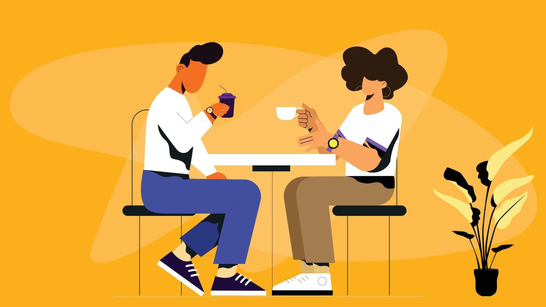 people drinking coffee in a coffee house illustration vector