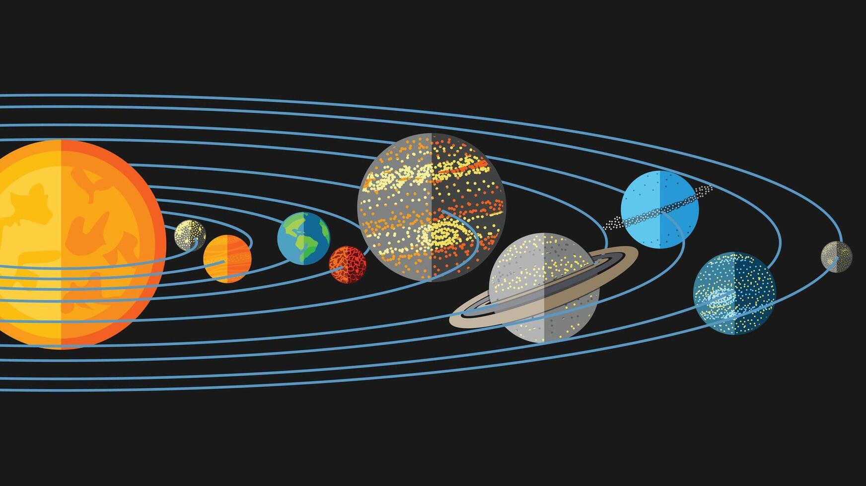 Solar system flat design sun and planets illustration vector