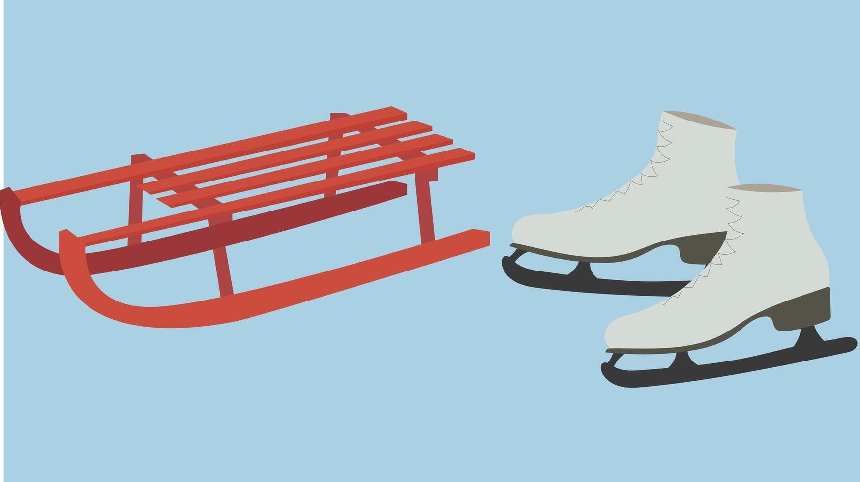 snow skating shoes and slide isolated illustration vector
