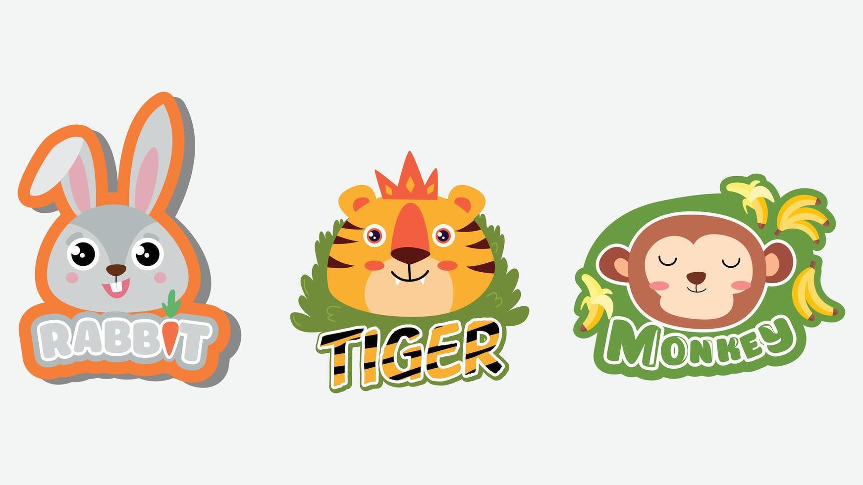 Children coloring animal stickers flat design illustration vector