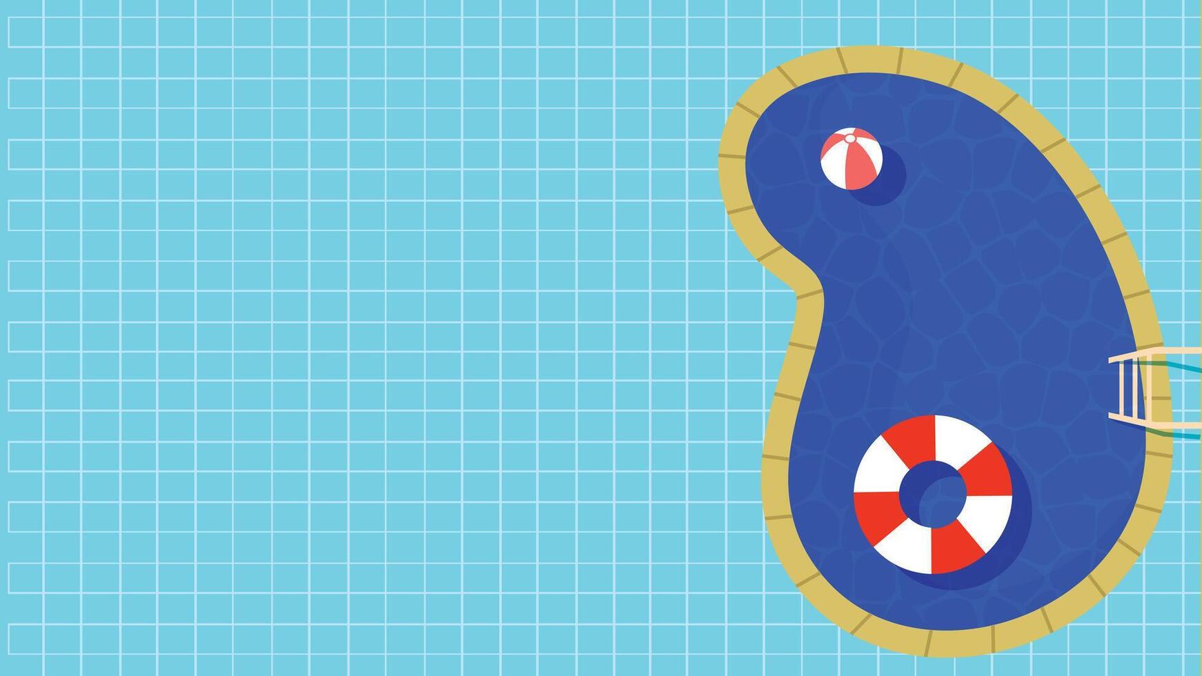 swimming pool with floating donut and ball background vector