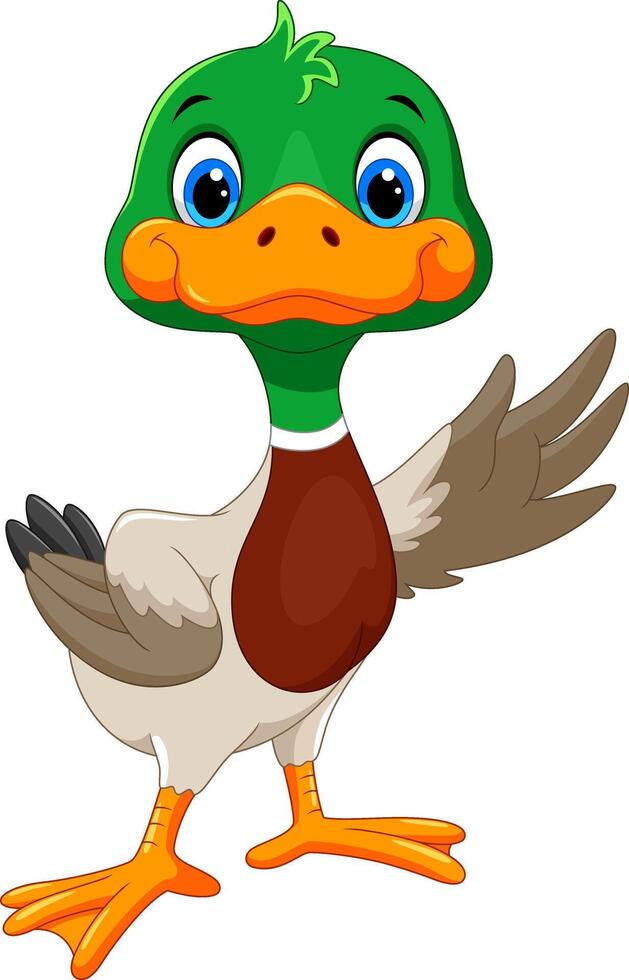 Cartoon happy duck on white background vector