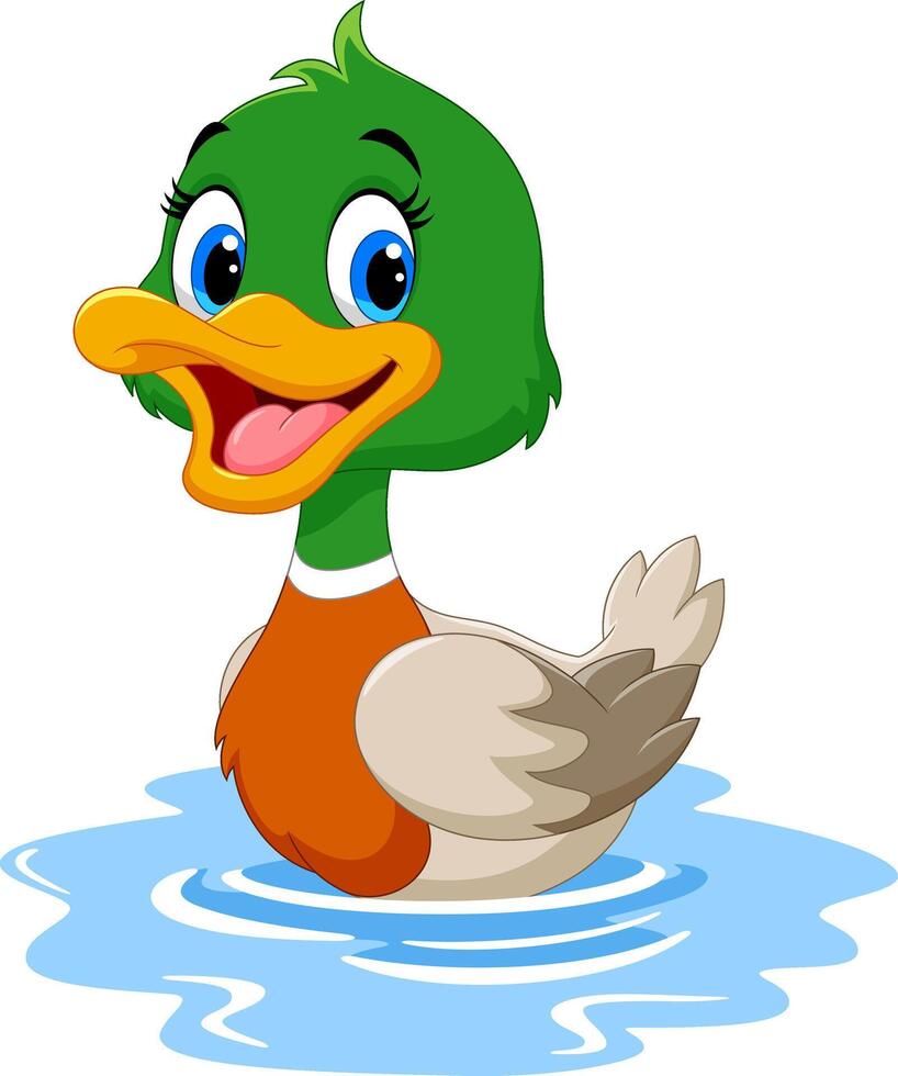 Cute cartoon duck swimming vector