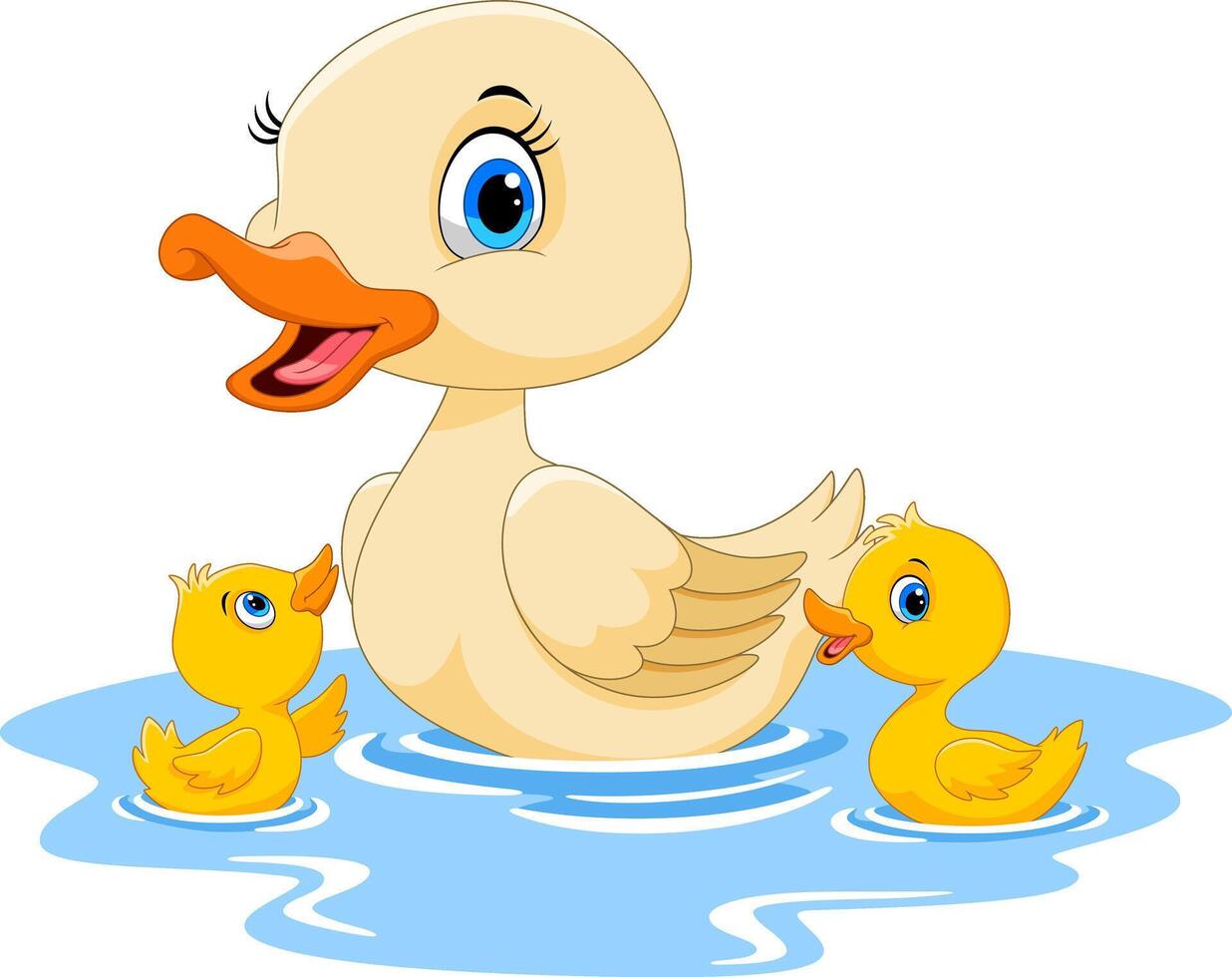 Mother duck swims with her two little cute ducklings vector