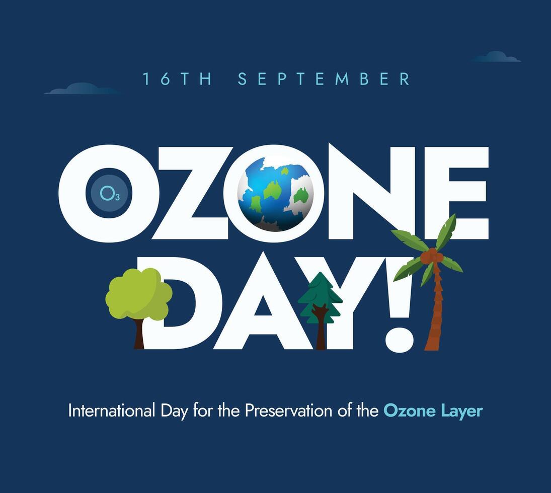 Ozone Day awareness social media banner or poster. World Ozone layer Preservation Day, 16th September. Save earth and environment. O3 awareness banner vector