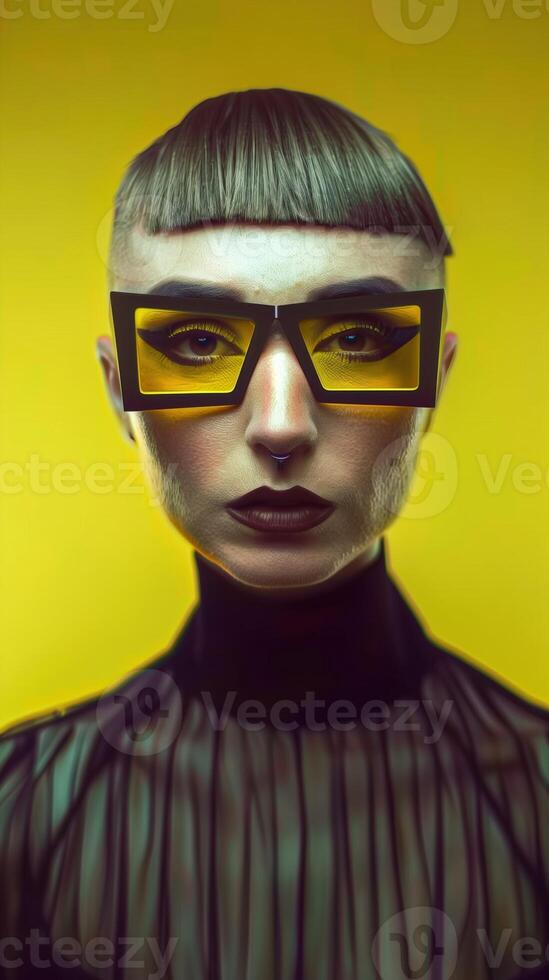 Avant Garde and Futuristic Portrait of a Conceptual Fashion Model in Bold Experimental Styling photo