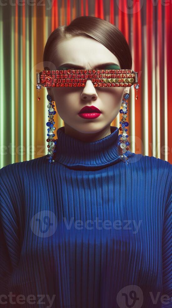 Futuristic Fashionista in Vibrant Neon Backdrop photo