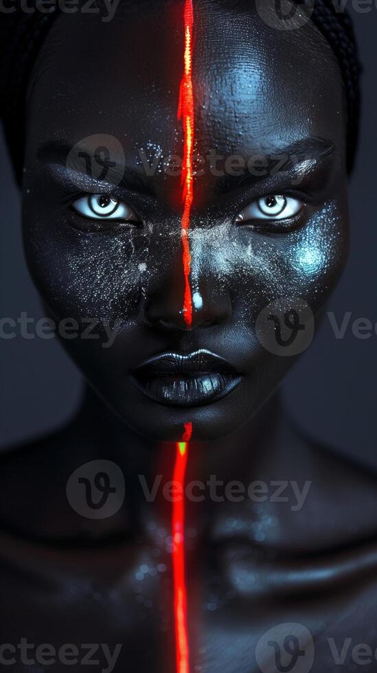 Dramatic Facial Portrait with Intense Contrasting Light photo