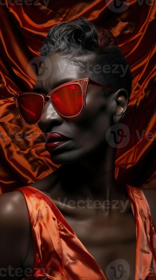 Bold and Stylish African Woman in Dramatic Lighting and Colors photo