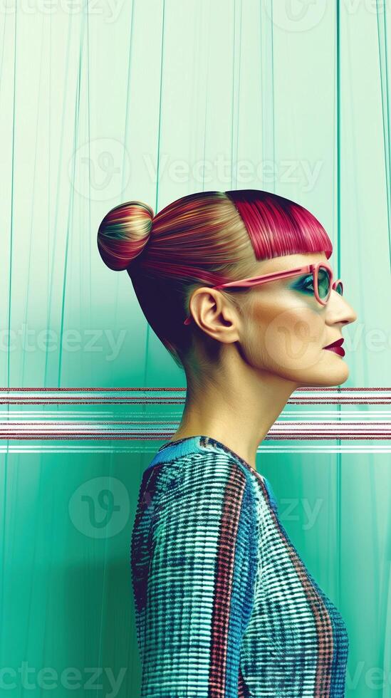 Captivating Colorful Coif A Striking Portrait of a Stylish Woman in Modern Elegance photo