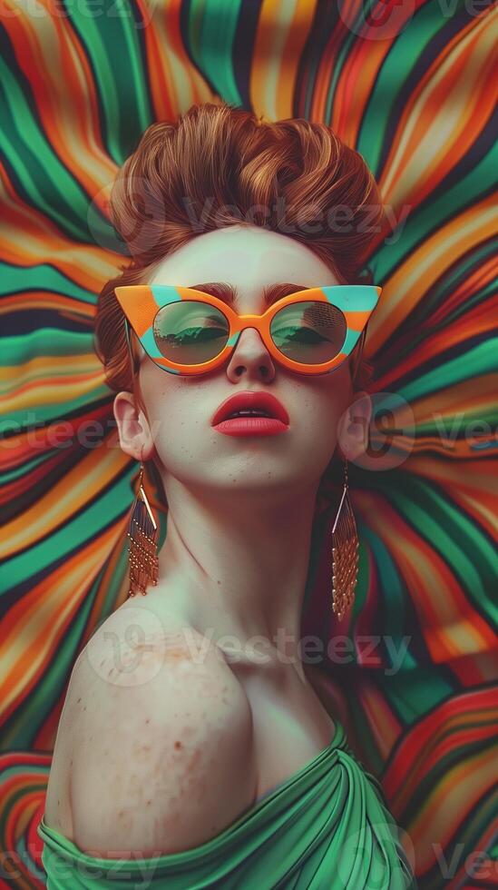 Captivating Redheaded Beauty Exudes Vibrant Surreal Persona in Futuristic Digital Portrait photo
