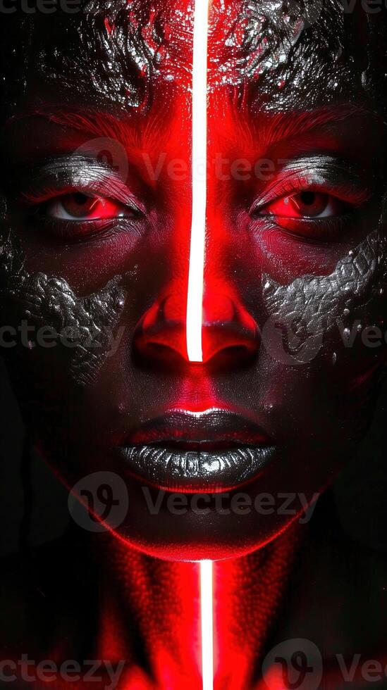 Intense Crimson Portrait of a Powerful and Mysterious Figure photo