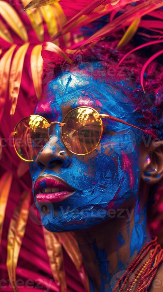 Vibrant and Exotic Portrait of a Captivating Individual Adorned with Intricate Makeup and photo