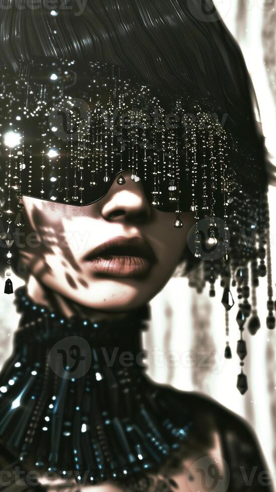 Futuristic and Stylish Woman in Digital Portrait with Glowing Sparkles photo