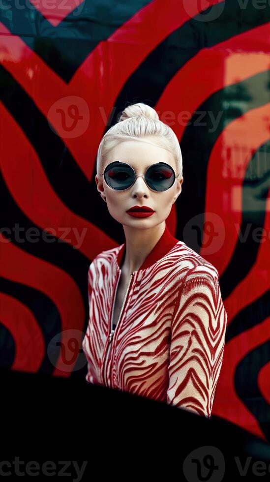 Stylish Woman in Striking Zebra Patterned Attire Exuding Confidence and Poise photo