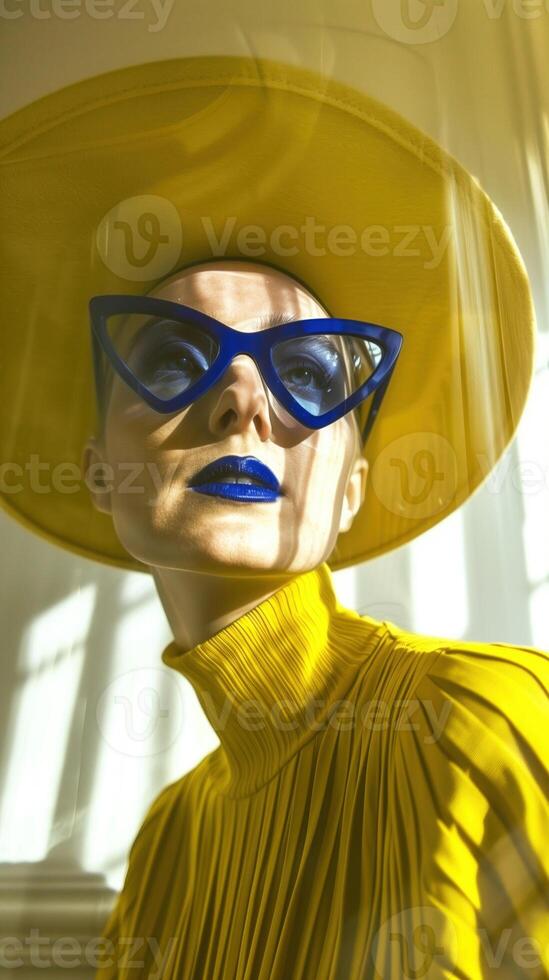 Futuristic and Bold Portrait with Vibrant Colorful Glasses and Makeup photo