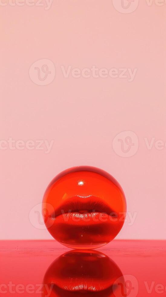 Glossy Red Candy Ball Shaped Like Lips in Minimalist Studio Setting photo